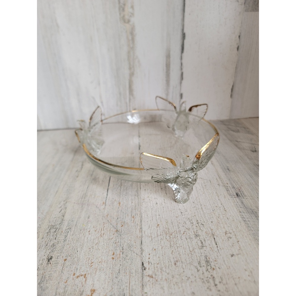 Vintage‎ clear glass eagle bird unique candy dish tray Xmas home decor